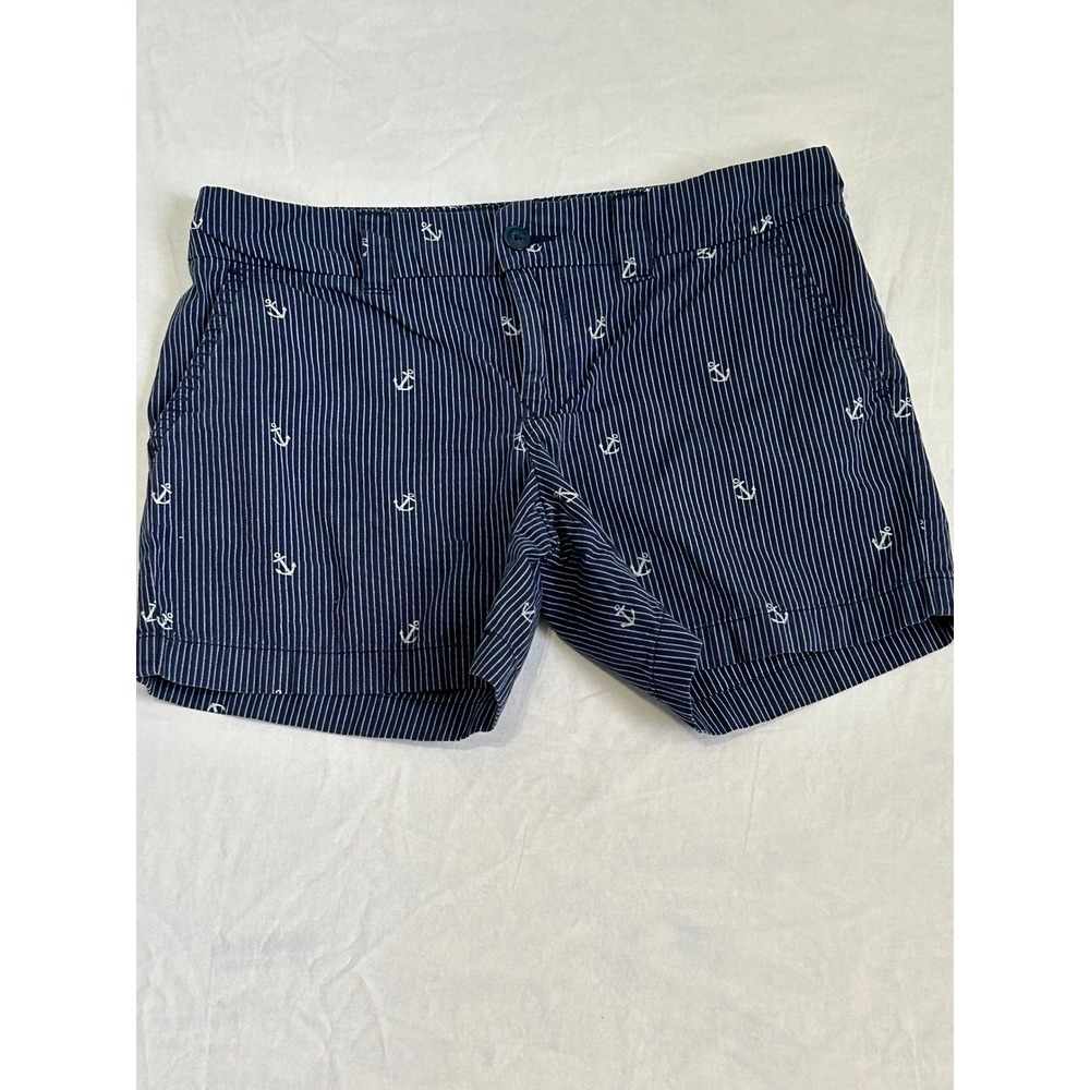 Tommy Hilfiger Womens‎ Navy Pinstripe Anchor Embroidered Chino Shorts Size 4